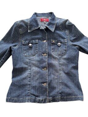 Lois Blue Jeans Womens Medium Wash Slub Denim Trucker Jacket Size Large